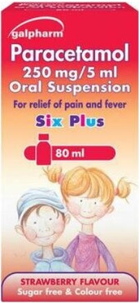 Galpharm Six Plus Paracetamol Pain & Fever Relief Oral Suspension (Strawberry) – 80ml